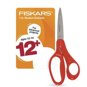 Fiskars Student Scissors, 7", Pointed, School Supplies for Kids 12+, Red NEW